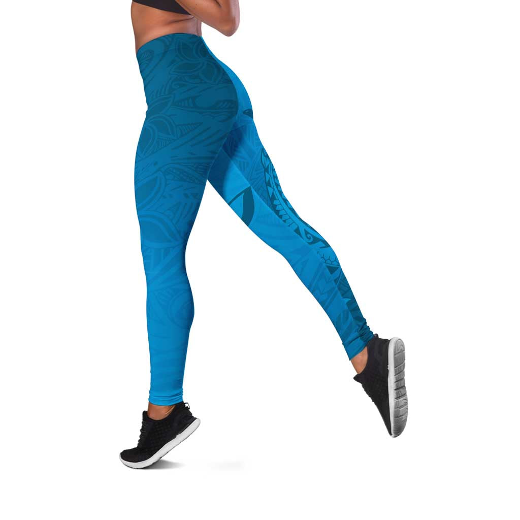 Blue Gradient Polynesia Leggings Hawaiian Tribal Hammerhead Shark Tattoo LT14 Blue - Polynesian Pride
