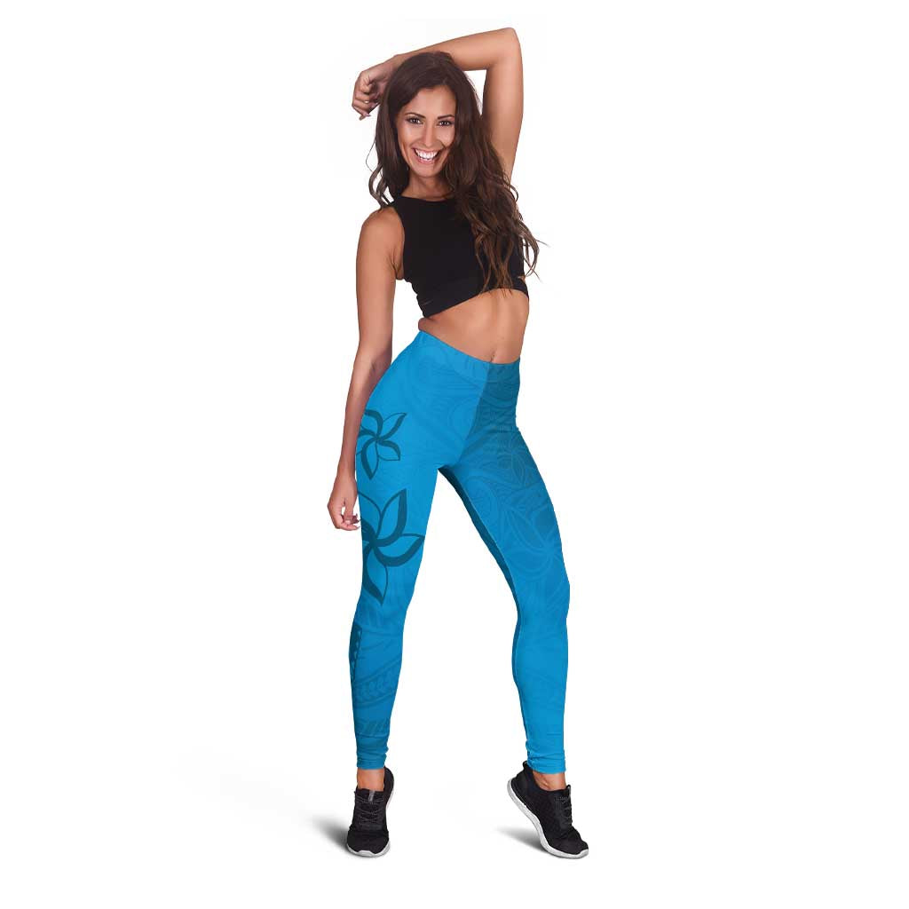 Blue Gradient Polynesia Leggings Hawaiian Tribal Hammerhead Shark Tattoo LT14 - Polynesian Pride