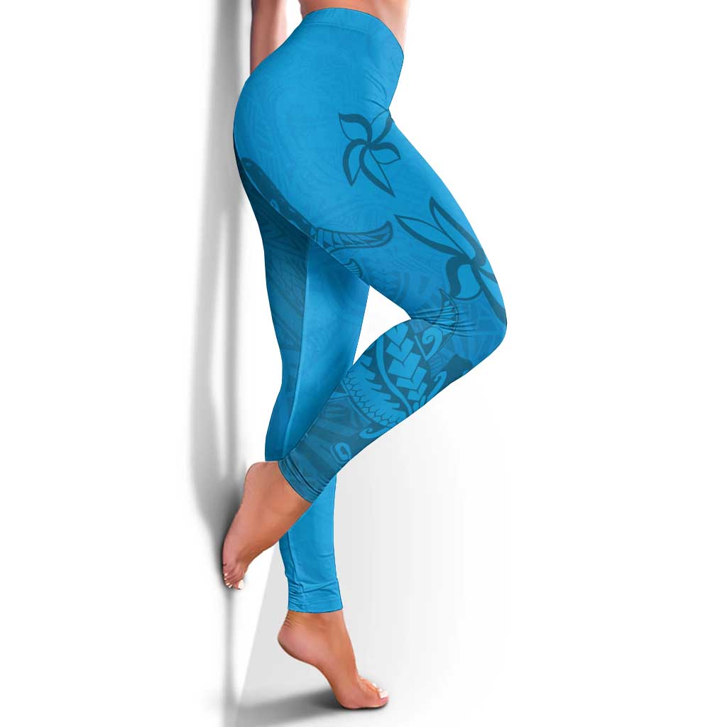 Blue Gradient Polynesia Leggings Hawaiian Tribal Hammerhead Shark Tattoo LT14 - Polynesian Pride