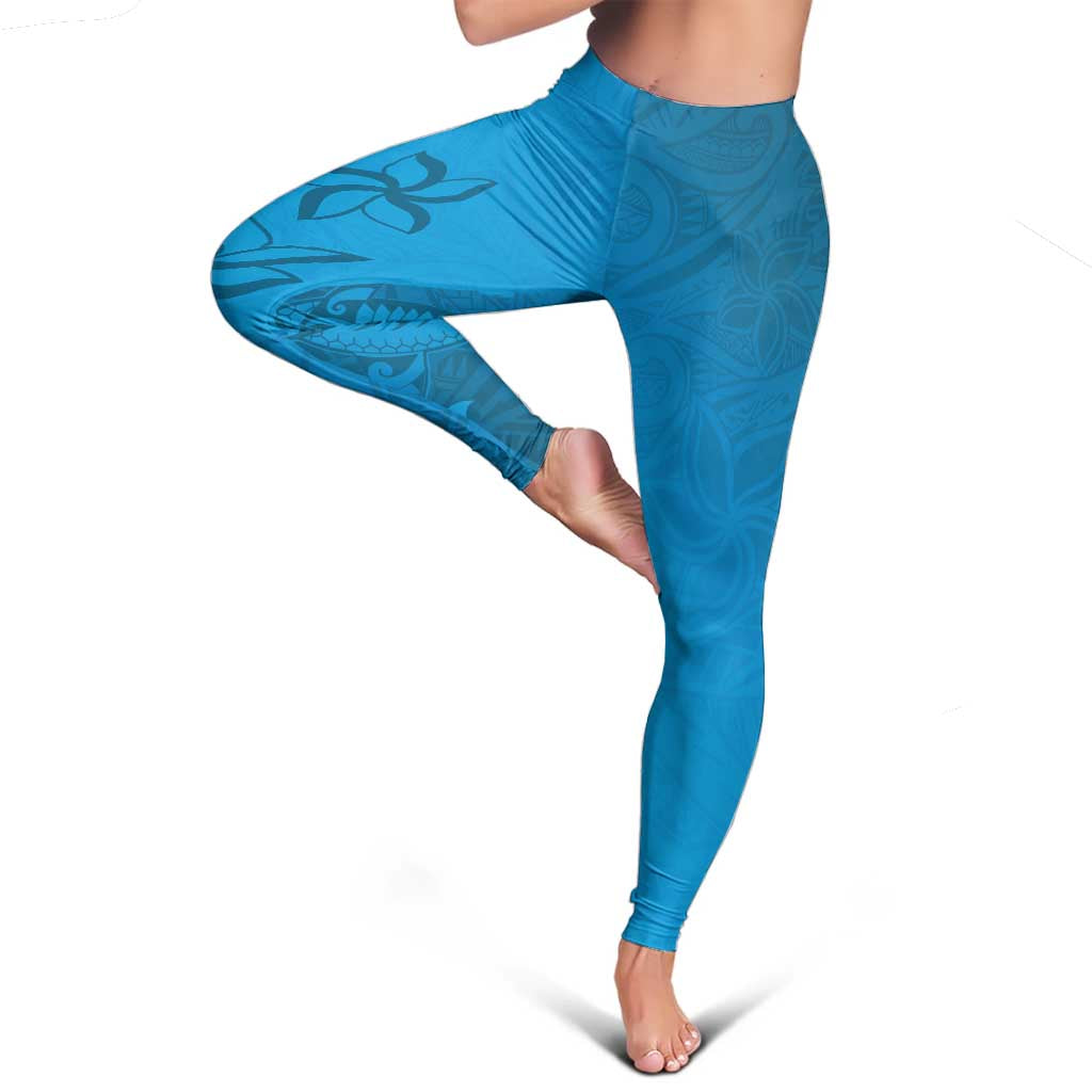 Blue Gradient Polynesia Leggings Hawaiian Tribal Hammerhead Shark Tattoo LT14 - Polynesian Pride