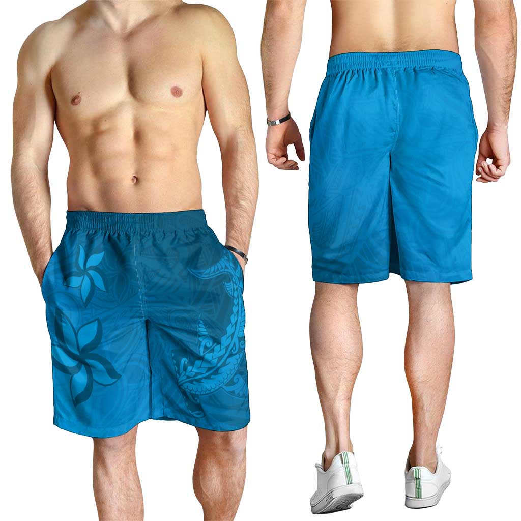Blue Gradient Polynesia Shorts for Men Hawaiian Tribal Hammerhead Shark Tattoo LT14 - Polynesian Pride