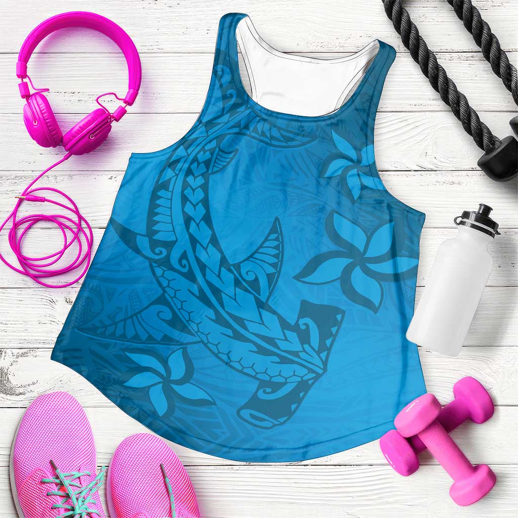 Blue Gradient Polynesia Women Racerback Tank Hawaiian Tribal Hammerhead Shark Tattoo LT14 Blue - Polynesian Pride