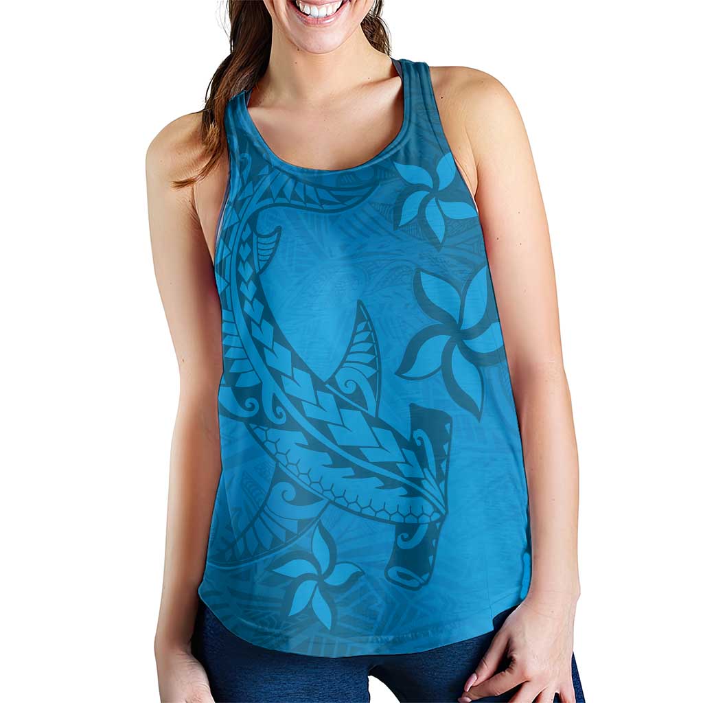 Blue Gradient Polynesia Women Racerback Tank Hawaiian Tribal Hammerhead Shark Tattoo LT14 - Polynesian Pride