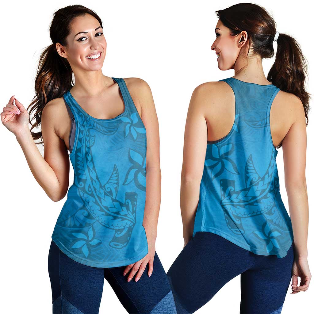 Blue Gradient Polynesia Women Racerback Tank Hawaiian Tribal Hammerhead Shark Tattoo LT14 - Polynesian Pride