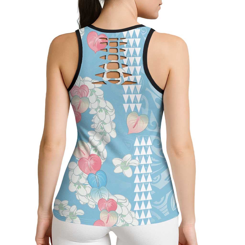 Blue Hawaii Anthurium Plumeria Lei Hollow Tank Top