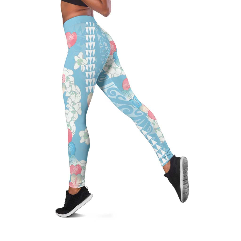 Blue Hawaii Anthurium Plumeria Lei Leggings