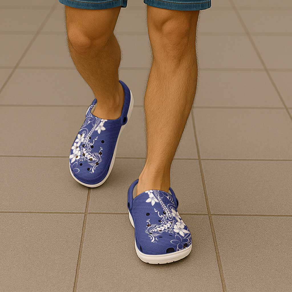 Blue Hawaii Clogs Shoes Hammerhead Shark Tattoo Curve Polynesian - Polynesian Pride