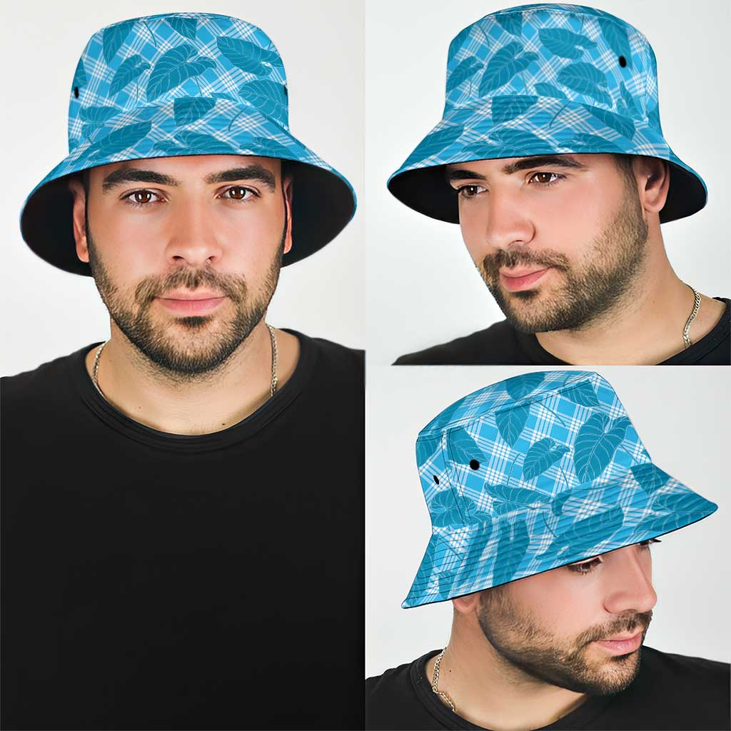 Blue Hawaii Kalo Palaka Motifs Bucket Hat Hawaiian Taro Leaves Elegant Vibes LT14 - Polynesian Pride