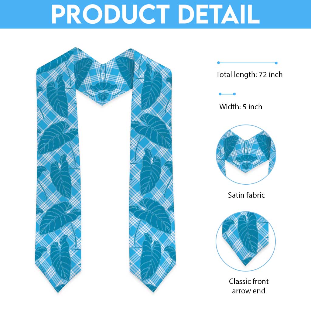 Blue Hawaii Kalo Palaka Motifs Graduation Stole Hawaiian Taro Leaves Elegant Vibes LT14 - Polynesian Pride