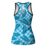 Blue Hawaii Kalo Palaka Motifs Hollow Tank Top Hawaiian Taro Leaves Elegant Vibes LT14 - Polynesian Pride
