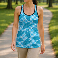 Blue Hawaii Kalo Palaka Motifs Hollow Tank Top Hawaiian Taro Leaves Elegant Vibes LT14 - Polynesian Pride