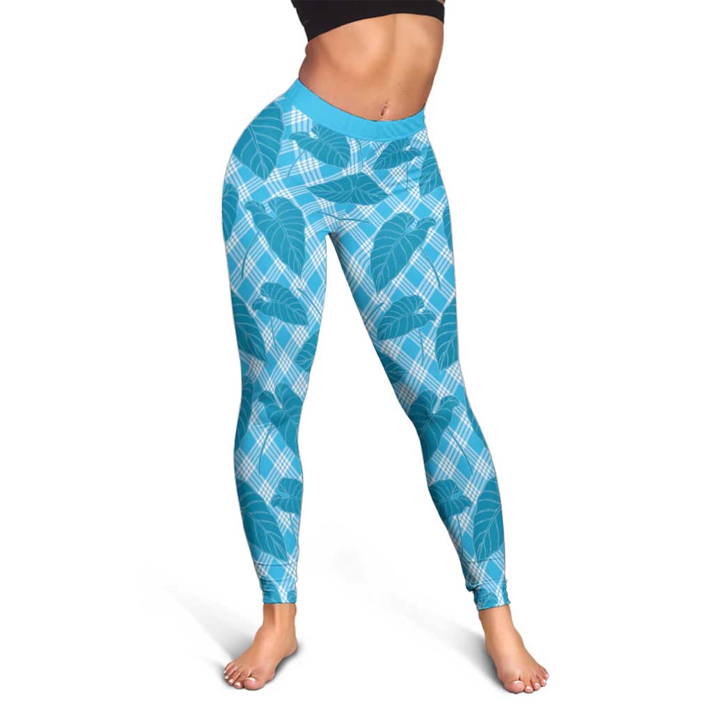Blue Hawaii Kalo Palaka Motifs Leggings Hawaiian Taro Leaves Elegant Vibes LT14 - Polynesian Pride