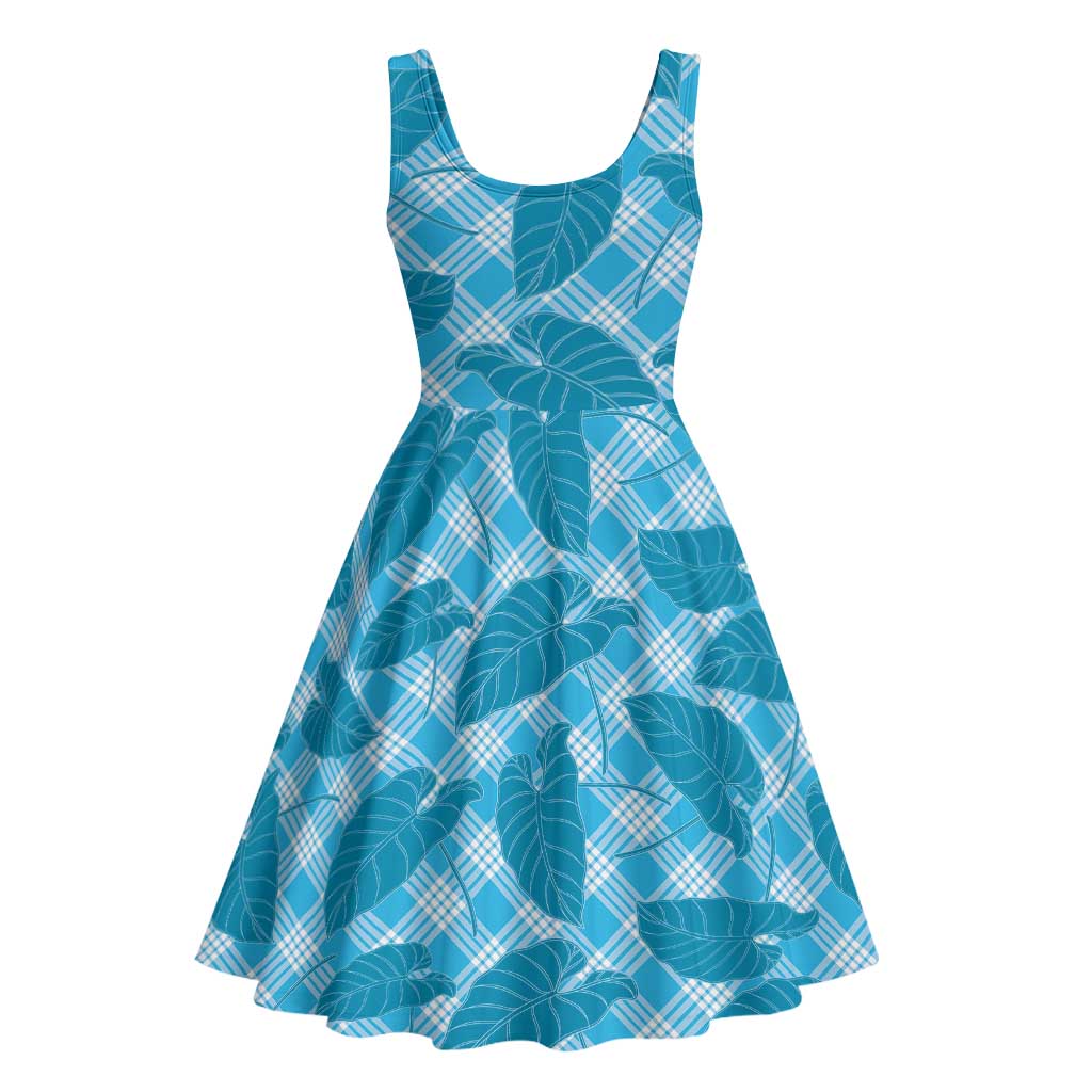 Blue Hawaii Kalo Palaka Motifs Midi Dress Hawaiian Taro Leaves Elegant Vibes LT14 - Polynesian Pride