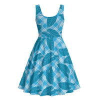 Blue Hawaii Kalo Palaka Motifs Midi Dress Hawaiian Taro Leaves Elegant Vibes LT14 - Polynesian Pride