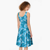 Blue Hawaii Kalo Palaka Motifs Midi Dress Hawaiian Taro Leaves Elegant Vibes LT14 - Polynesian Pride
