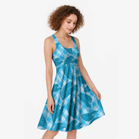 Blue Hawaii Kalo Palaka Motifs Midi Dress Hawaiian Taro Leaves Elegant Vibes LT14 - Polynesian Pride