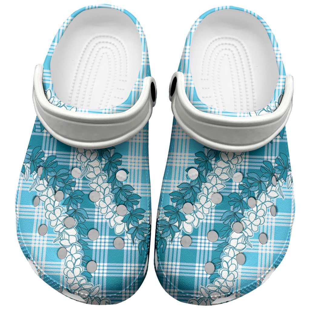Blue Hawaii Palaka Clogs Shoes Hawaiian Honohono Lei LT05 Blue - Polynesian Pride
