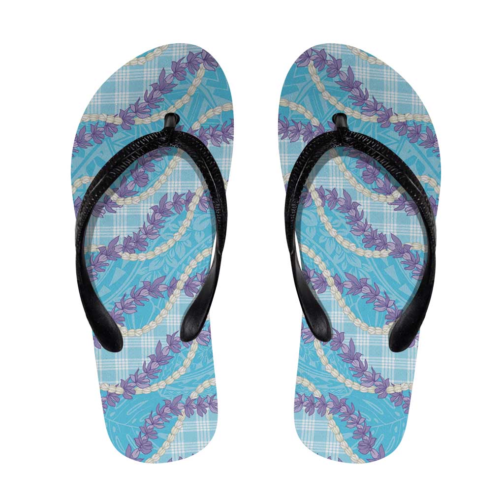 Blue Hawaii Palaka Honohono Pikake Flip Flops Hawaiian Orchid Lei Polynesian Pattern - Polynesian Pride