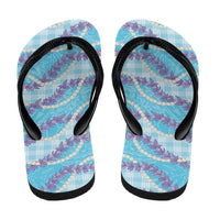 Blue Hawaii Palaka Honohono Pikake Flip Flops Hawaiian Orchid Lei Polynesian Pattern - Polynesian Pride