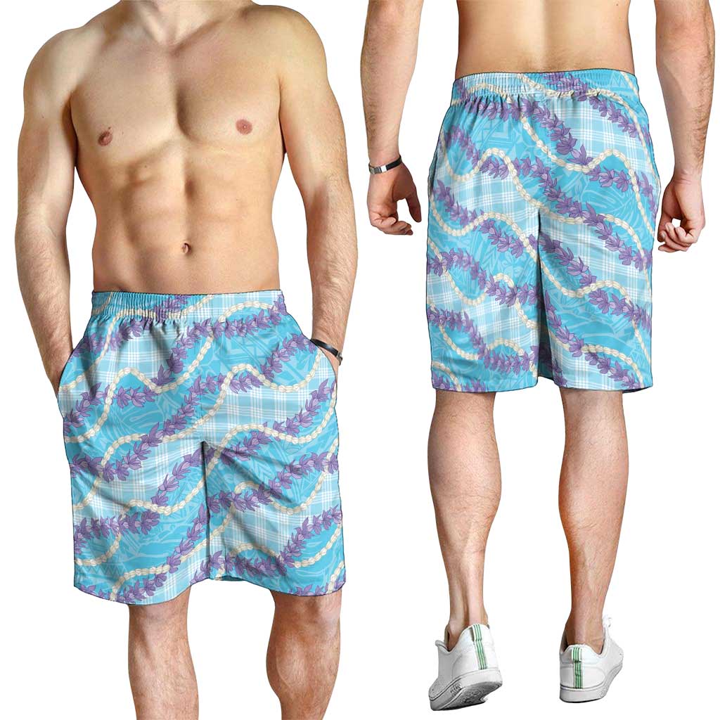 Blue Hawaii Palaka Honohono Pikake Shorts for Men Hawaiian Orchid Lei Polynesian Pattern - Polynesian Pride