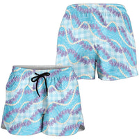 Blue Hawaii Palaka Honohono Pikake Shorts for Women Hawaiian Orchid Lei Polynesian Pattern - Polynesian Pride