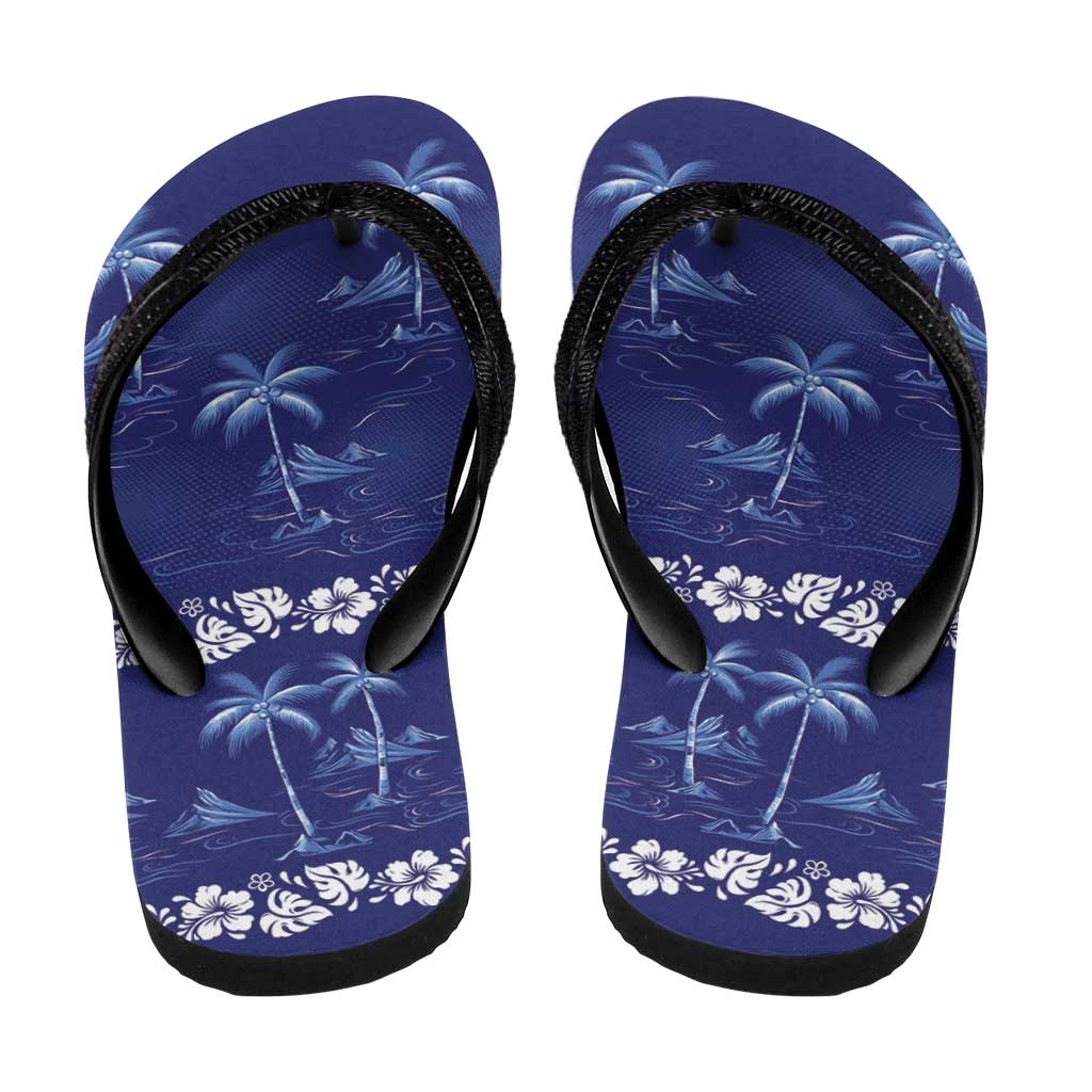 Blue Hawaii Palm Tree Hibiscus Flip Flops Fantasy Summer Vibe LT01 - Polynesian Pride