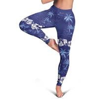 Blue Hawaii Palm Tree Hibiscus Leggings Fantasy Summer Vibe LT01 - Polynesian Pride