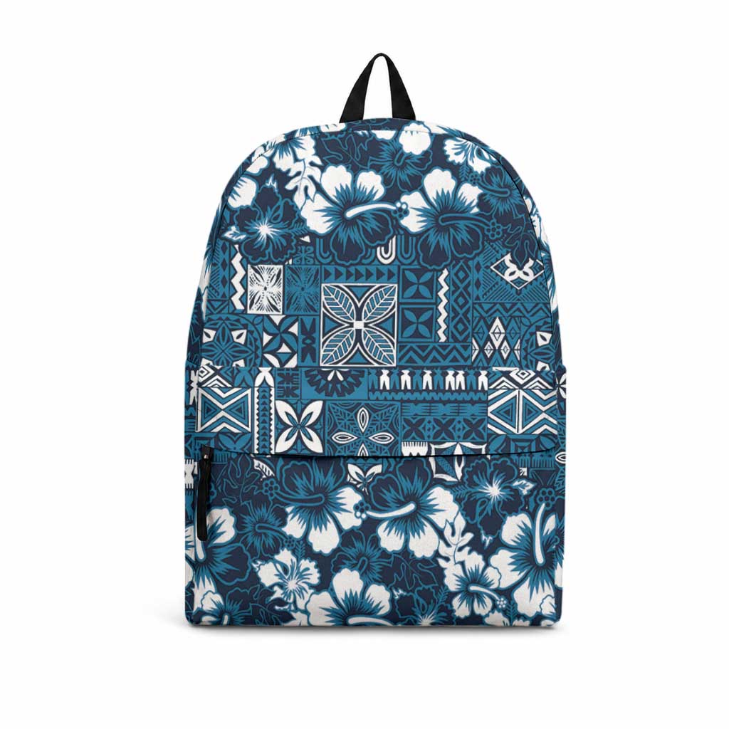 Blue Hawaiian Tapa Tribal Hibiscus Backpack