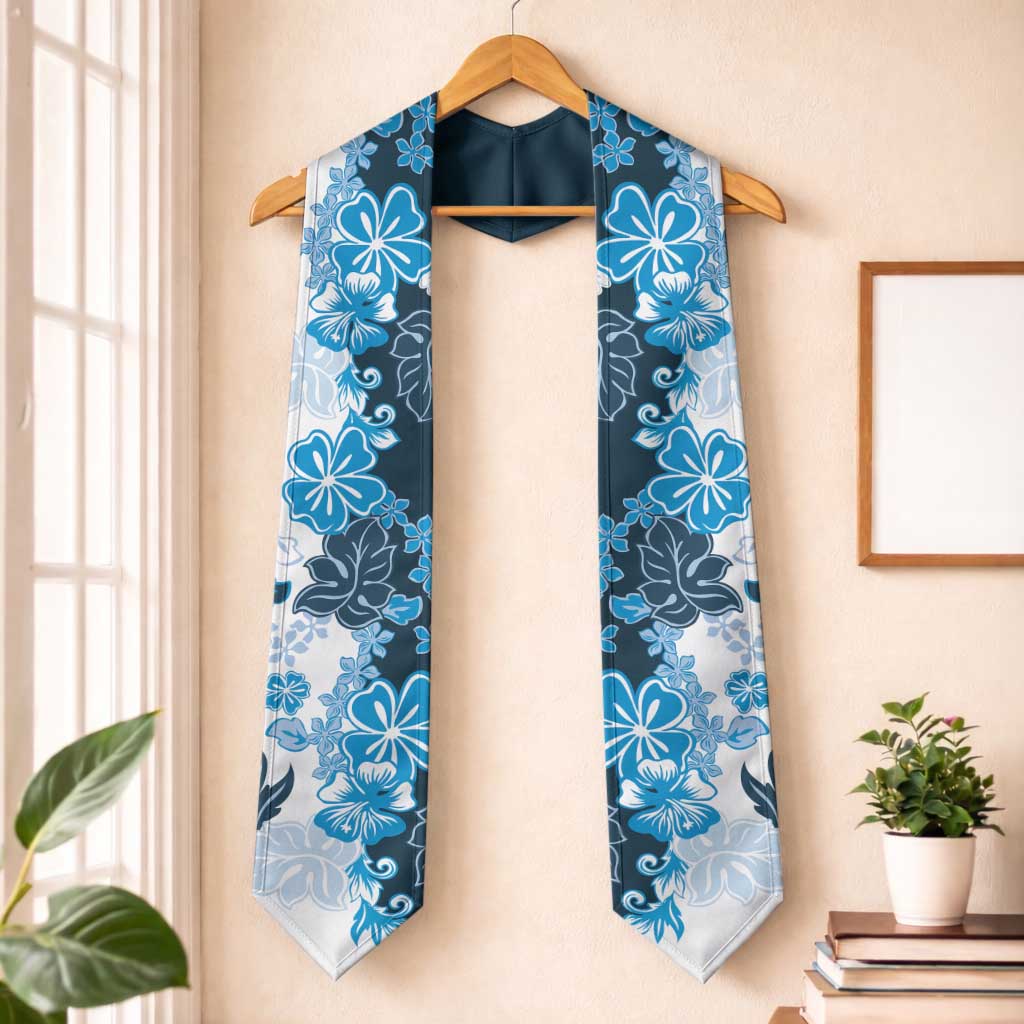 Blue Hibiscus Plumeria Floral Graduation Stole LT01 One Size Blue - Polynesian Pride