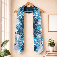 Blue Hibiscus Plumeria Floral Graduation Stole LT01 One Size Blue - Polynesian Pride