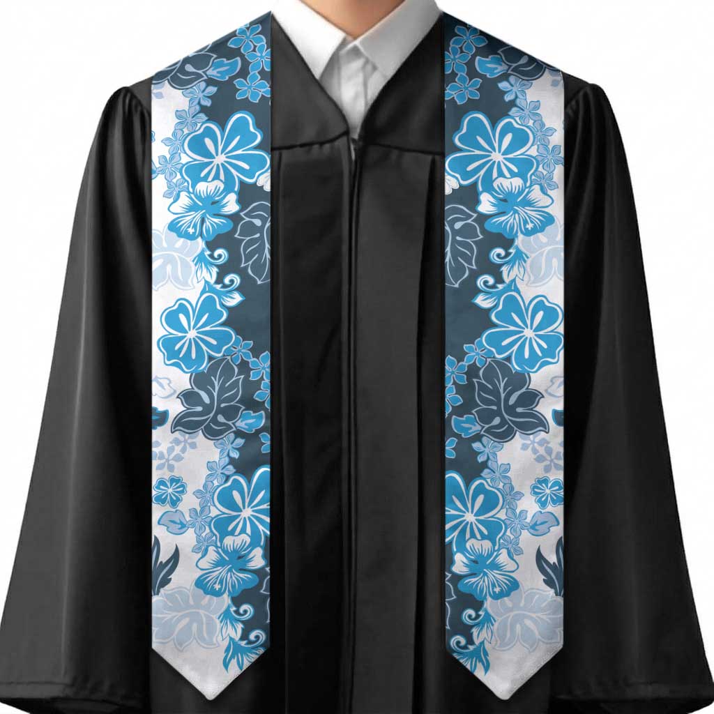 Blue Hibiscus Plumeria Floral Graduation Stole LT01 - Polynesian Pride