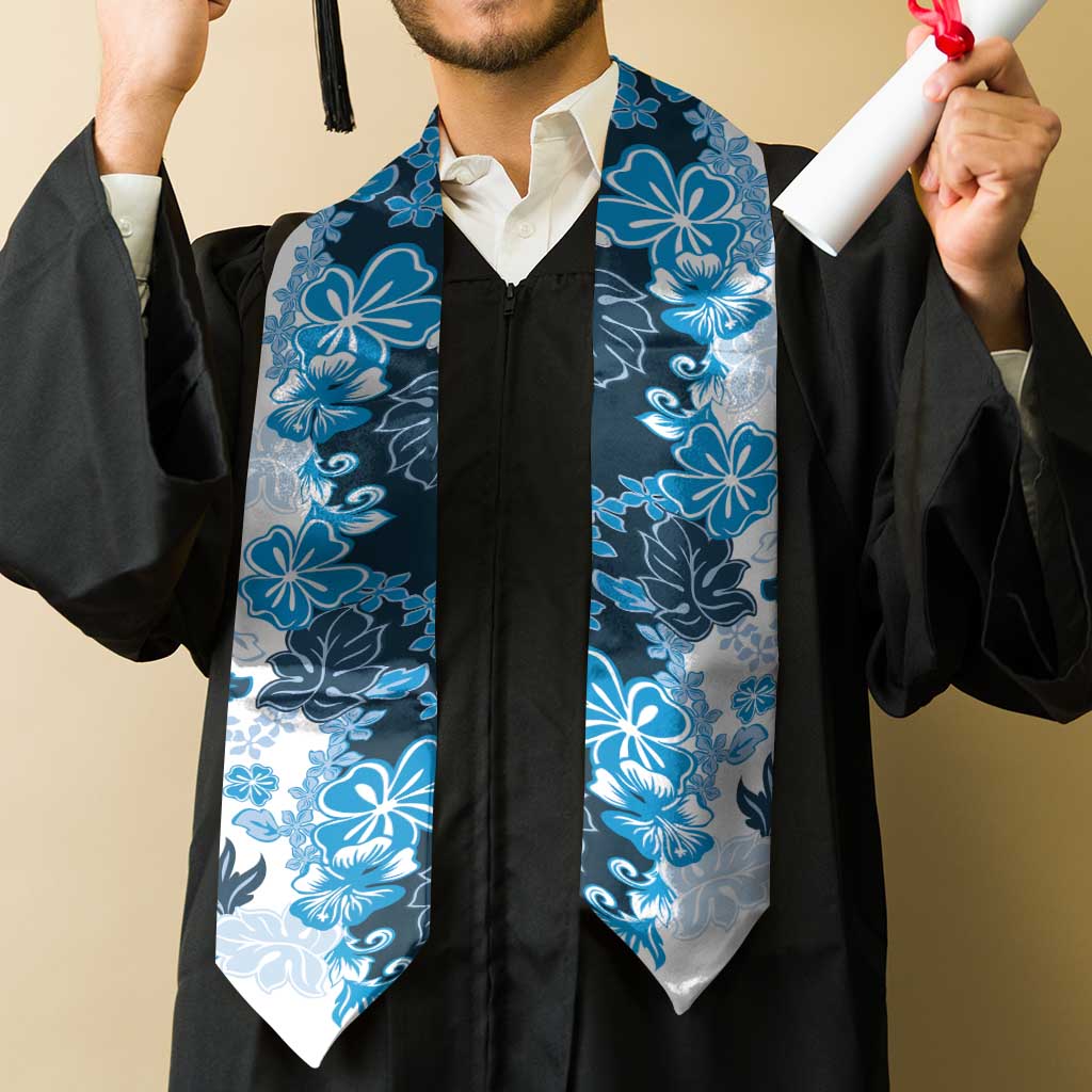 Blue Hibiscus Plumeria Floral Graduation Stole LT01 - Polynesian Pride
