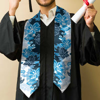 Blue Hibiscus Plumeria Floral Graduation Stole LT01 - Polynesian Pride