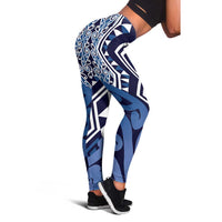 Blue New Zealand Leggings Aotearoa Kowhaiwhai Mix Taniko Art LT14
