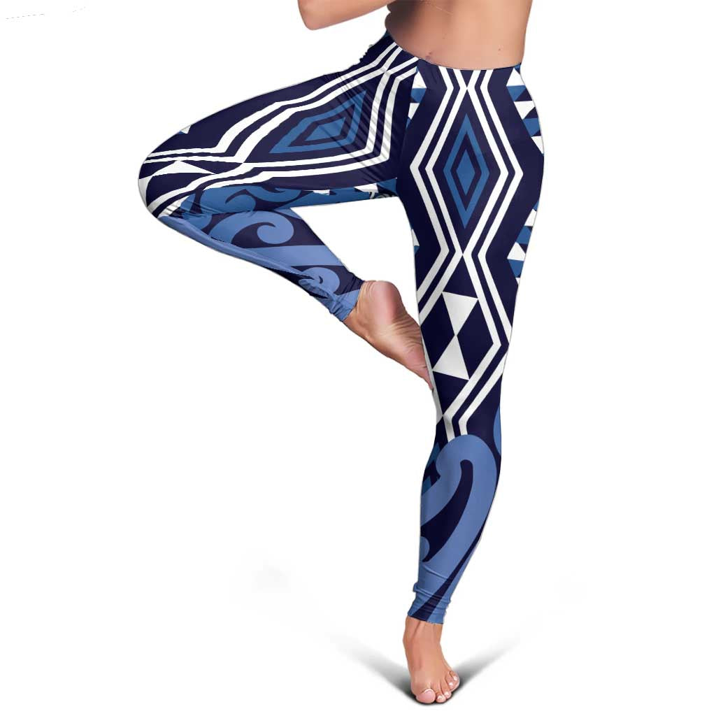 Blue New Zealand Leggings Aotearoa Kowhaiwhai Mix Taniko Art LT14