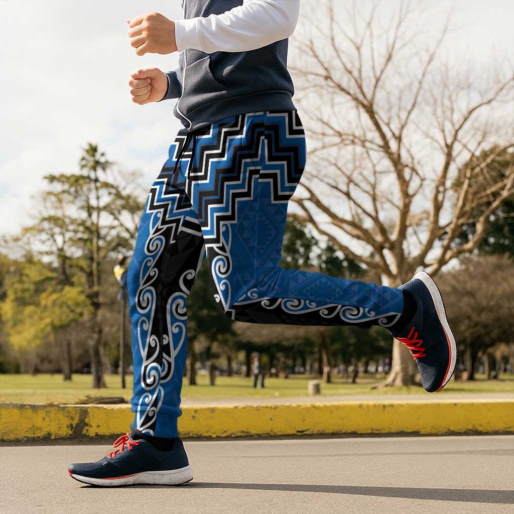 Blue Niho Taniwha Mix Poutama Jogger Pants Unique Taniko Aotearoa LT01 - Polynesian Pride