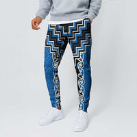 Blue Niho Taniwha Mix Poutama Jogger Pants Unique Taniko Aotearoa LT01 - Polynesian Pride