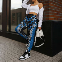 Blue Niho Taniwha Mix Poutama Jogger Pants Unique Taniko Aotearoa LT01 - Polynesian Pride