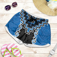 Blue Niho Taniwha Mix Poutama Shorts for Women Unique Taniko Aotearoa LT01 Blue - Polynesian Pride