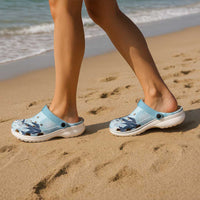 Blue Palaka Crane and Flowers Clogs Shoes Japan Heritage Spirit - Polynesian Pride