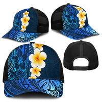 Blue Polynesia Baseball Net Cap Plumeria Tropical Leaves With Galaxy Polynesian Art - Polynesian Pride
