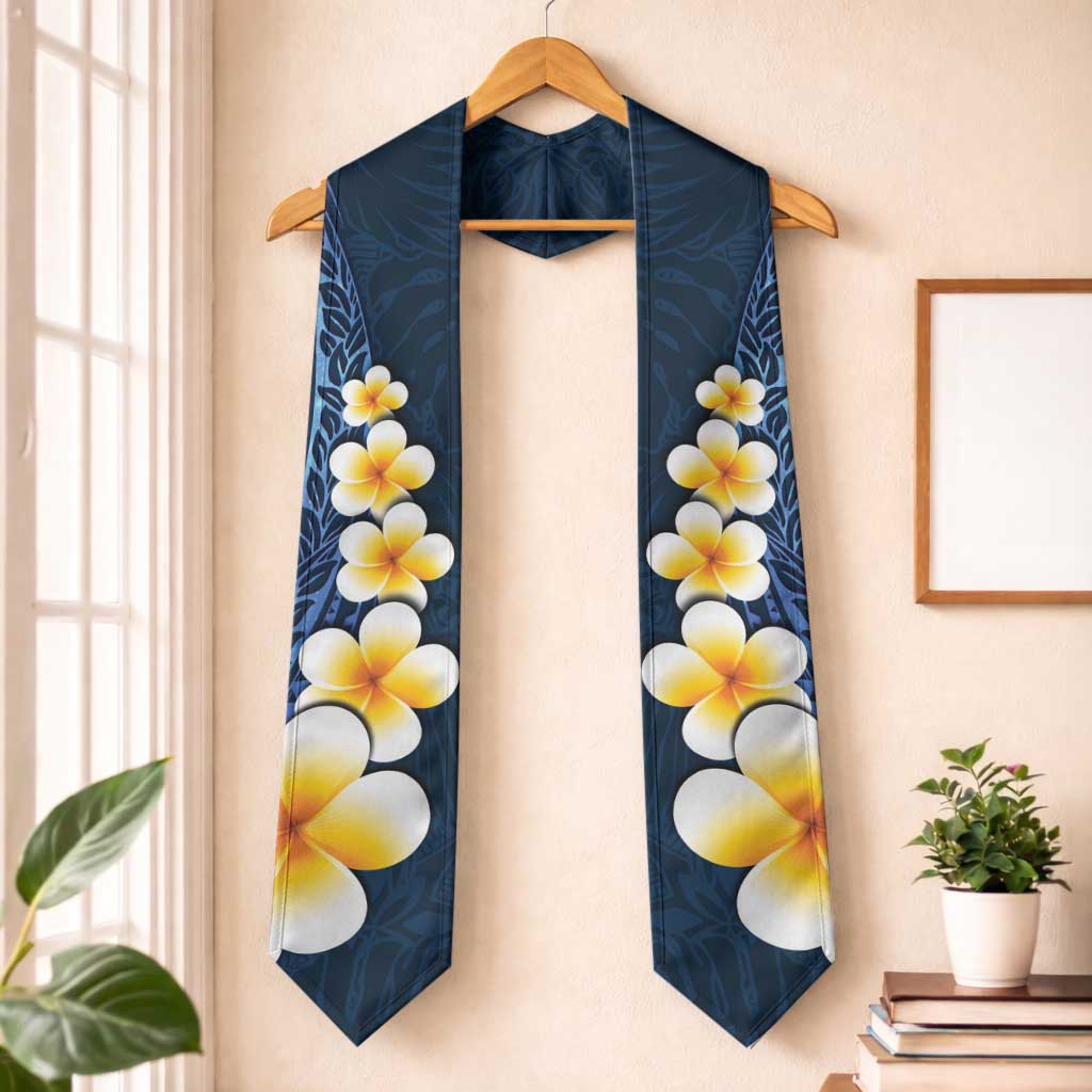 Blue Polynesia Graduation Stole Plumeria Tropical Leaves With Galaxy Polynesian Art