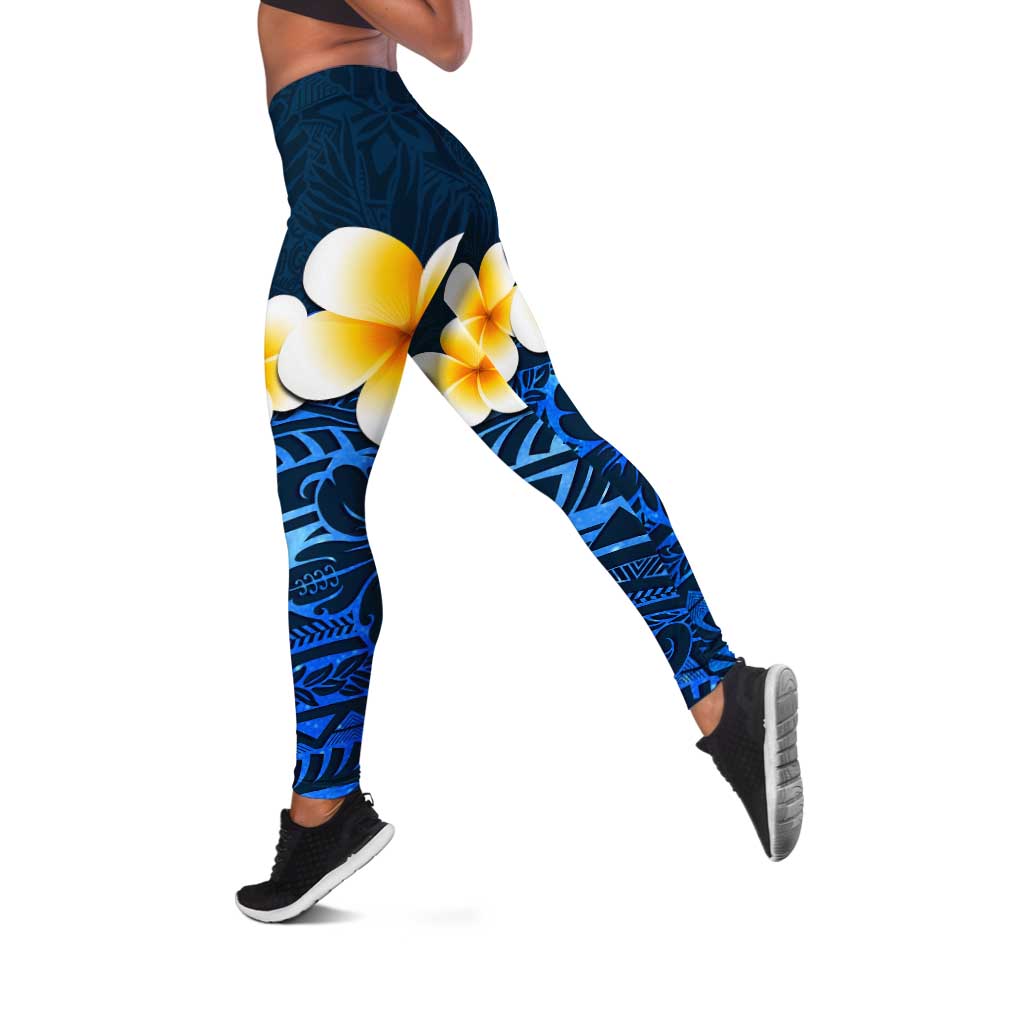 Blue Polynesia Leggings Plumeria Tropical Leaves With Galaxy Polynesian Art LT14 Blue - Polynesian Pride