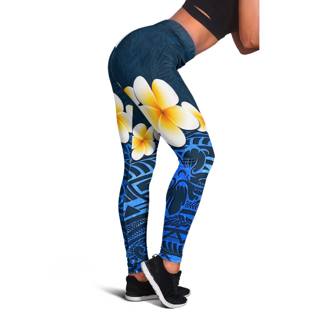 Blue Polynesia Leggings Plumeria Tropical Leaves With Galaxy Polynesian Art LT14 - Polynesian Pride