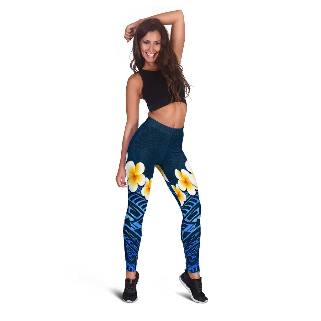 Blue Polynesia Leggings Plumeria Tropical Leaves With Galaxy Polynesian Art LT14 - Polynesian Pride