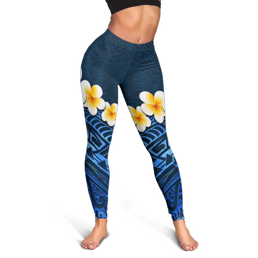 Blue Polynesia Leggings Plumeria Tropical Leaves With Galaxy Polynesian Art LT14 - Polynesian Pride