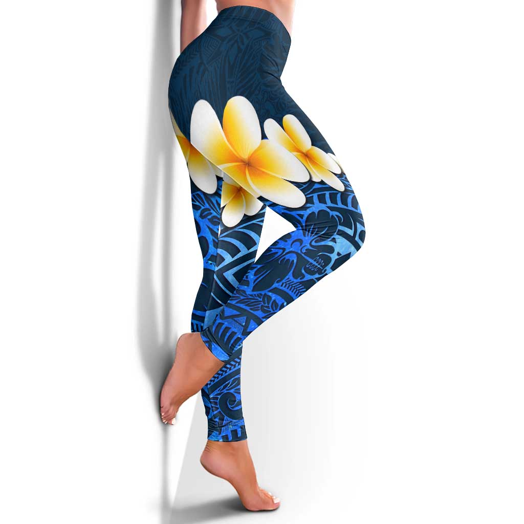Blue Polynesia Leggings Plumeria Tropical Leaves With Galaxy Polynesian Art LT14 - Polynesian Pride
