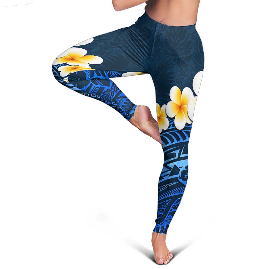 Blue Polynesia Leggings Plumeria Tropical Leaves With Galaxy Polynesian Art LT14 - Polynesian Pride