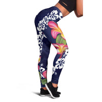 Blue Polynesia Leggings Plumeria With Hibiscus Pattern Tropical Vibes LT14 - Polynesian Pride