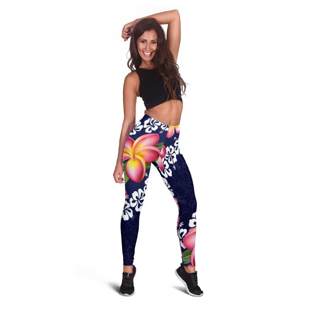 Blue Polynesia Leggings Plumeria With Hibiscus Pattern Tropical Vibes LT14 - Polynesian Pride